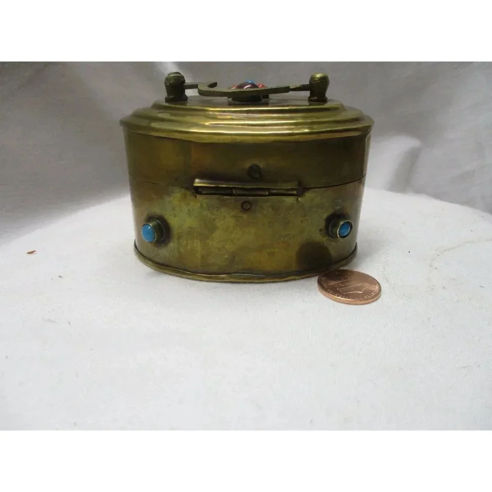 Oval Brass Box with Jewels, India, trinket box, Jewelry‎ box,